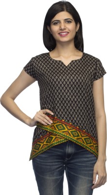 indietoga Casual Cap Sleeve Printed Women Black Top