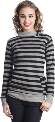 TEEMOODS Casual Full Sleeve Striped Women Black Top