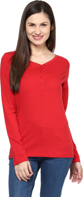 HARPA Casual Full Sleeve Solid Women Red Top
