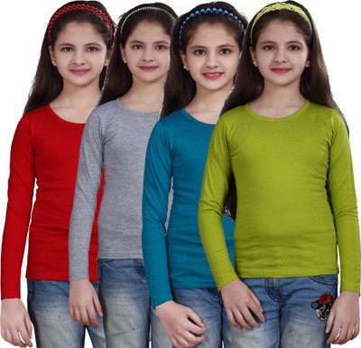 

Sini Mini Girls Casual Cotton Top(Multicolor, Pack of 4