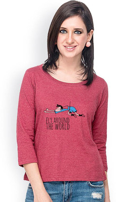 

Campus Sutra Casual 3/4th Sleeve Printed Women's Maroon Top