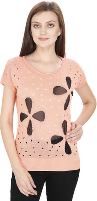 

Svt Ada Collections Casual Short Sleeve Printed Women's Orange Top, Peach