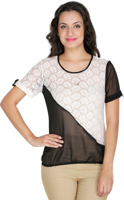 MAYRA Party Short Sleeve Self Design Women White Top