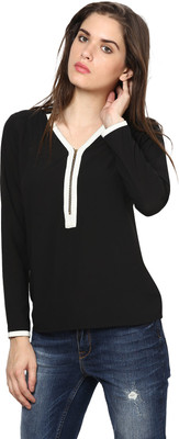 HARPA Casual Full Sleeve Solid Women Black Top