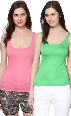 

Trend18 Casual Sleeveless Solid Women's Green, Pink Top