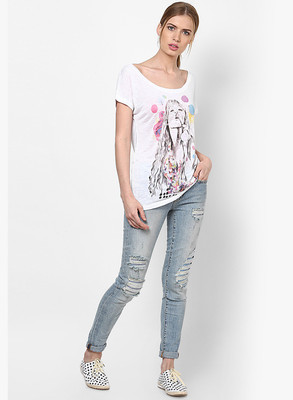 

Vero Moda Casual Short Sleeve Printed Women's White Top, Snow white