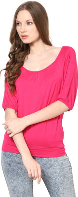 HARPA Casual Short Sleeve Solid Women Pink Top