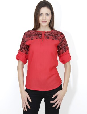 MAYRA Casual 3/4 Sleeve Printed Women Red Top