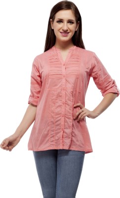 PepTrends Casual 3/4 Sleeve Solid Women Pink Top