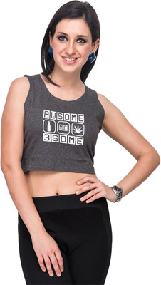 

Campus Sutra Casual Sleeveless Printed Women's Grey Top, Charcoal grey