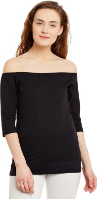 HYPERNATION Casual 3/4 Sleeve Solid Women Black Top