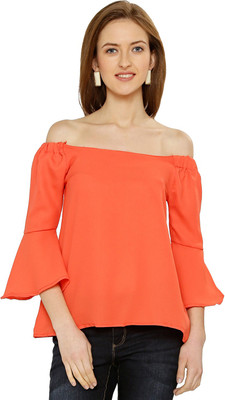 Chimpaaanzee Party 3/4 Sleeve Solid Women Orange Top
