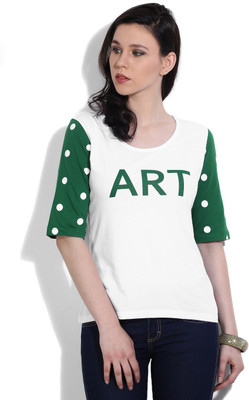 United Colors of Benetton Casual Short Sleeve Printed Women White, Green Top