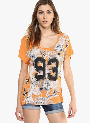 

Vero Moda Casual Short Sleeve Printed Women's Orange Top, Bird of paradise