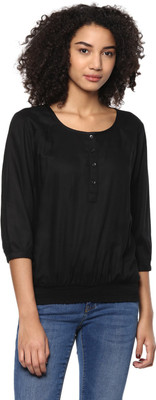 HARPA Casual 3/4 Sleeve Solid Women Black Top