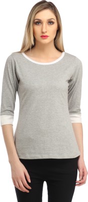 Cation Casual 3/4 Sleeve Solid Women Grey Top