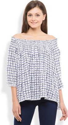 Tokyo Talkies Casual Full Sleeve Printed Women Dark Blue, White Top