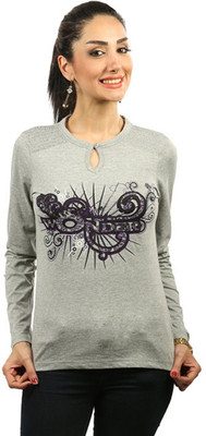 

Espresso Casual Full Sleeve Printed Women's Grey Top