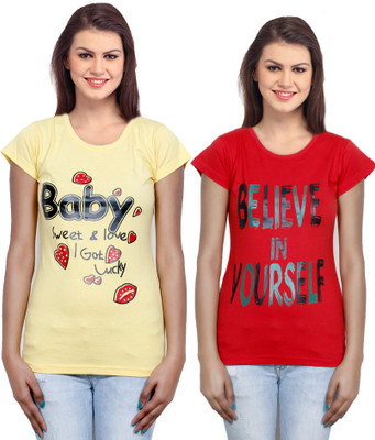 

IndiWeaves Casual Short Sleeve Printed Women's Yellow, Red Top(Size: XXL), Red;yellow