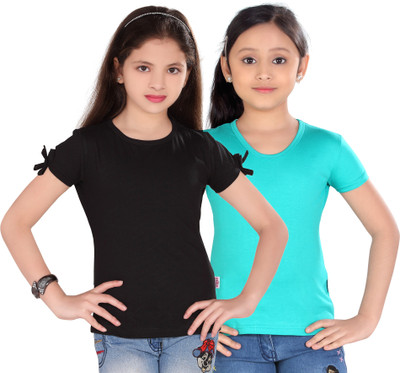 

Sini Mini Casual Cotton Top(Light Blue, Pack of 2, Black & light blue