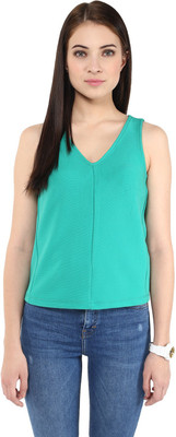 HARPA Casual Sleeveless Solid Women Green Top