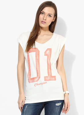 

Only Printed Women's V-neck White T-Shirt, Cloud dancer