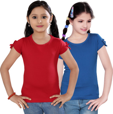 

Sini Mini Casual Cotton Top(Dark Blue, Pack of 2, Red & dark blue