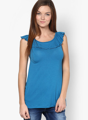 ONLY Casual Sleeveless Solid Women Blue Top