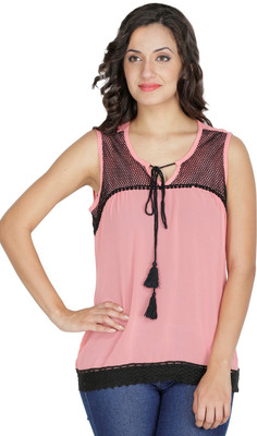 MAYRA Party Sleeveless Self Design Women Pink Top MAYRA Party Sleeveless Self Design Women Pink Top