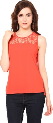 HARPA Casual Sleeveless Embroidered Women Orange Top