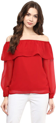 HARPA Casual Full Sleeve Solid Women Red Top