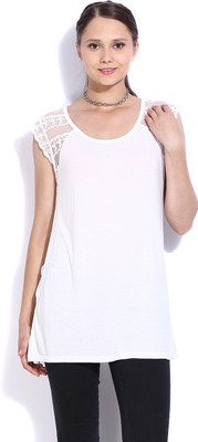 United Colors of Benetton Casual Cap Sleeve Solid Women Yellow Top