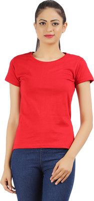 

Ap'pulse Solid Women's Round Neck Red T-Shirt, Cherry red