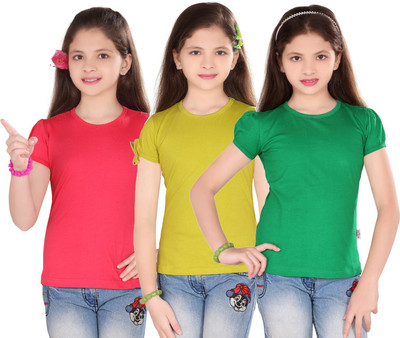 

Sini Mini Casual Cotton Top(Multicolor, Pack of 3, Pink & light green & green