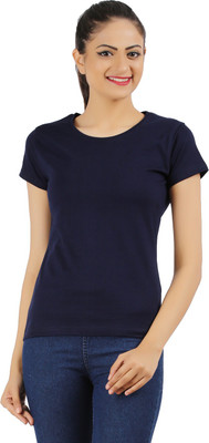 

Ap'pulse Solid Women's Boat Neck Dark Blue T-Shirt, Navy