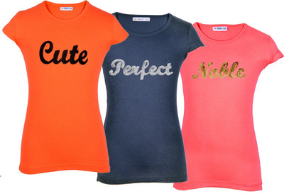 

Lil Orchids Girls Casual Cotton Top(Multicolor, Pack of 3, Orange