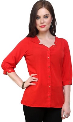 PANNKH Casual 3/4 Sleeve Solid Women Red Top