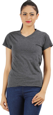 

Ap'pulse Solid Women's V-neck Grey T-Shirt, Andhra melange