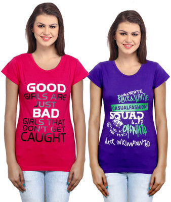 IndiWeaves Casual Short Sleeve Graphic Print Women Purple, Pink Top