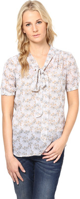 HARPA Casual Short Sleeve Printed Women Beige Top