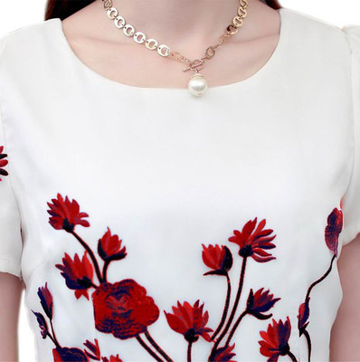 

Vandv Shop Georgette Embroidered Dress/Top Material(Un-stitched), White