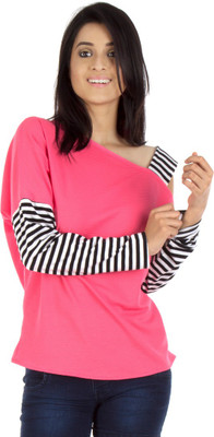 

Veakupia Casual Full Sleeve Striped Women's Multicolor Top, Pink+black & white stripe