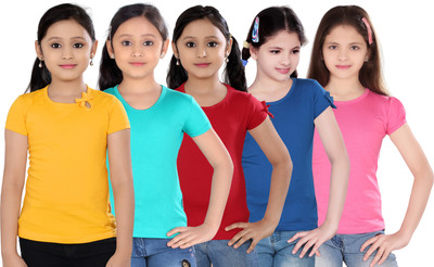 

Sini Mini Casual Cotton Top(Multicolor, Pack of 5, Yellow & light blue & red & dark blue & pink