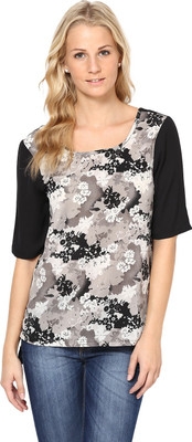 HARPA Casual 3/4 Sleeve Printed Women Grey Top
