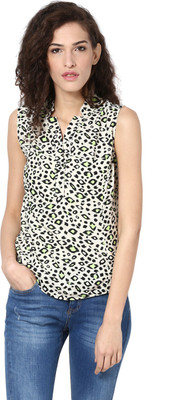 HARPA Casual Sleeveless Printed Women Black Top