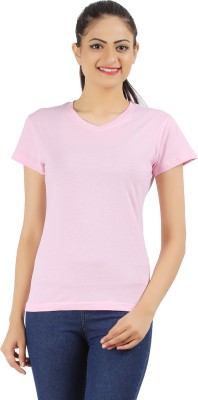 Ap'pulse Solid Women V Neck Pink T-Shirt