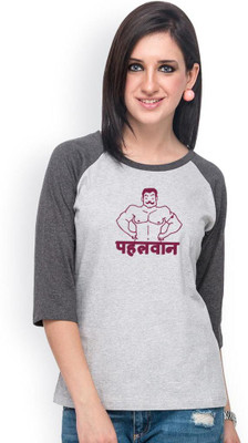 

Campus Sutra Casual 3/4th Sleeve Printed Women's Grey, Grey Top, Charcoal grey;grey