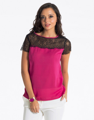 

PrettySecrets Casual Short Sleeve Solid Women's Maroon Top, Magenta