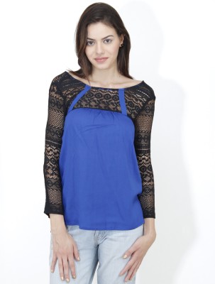 MAYRA Casual Full Sleeve Lace Women Blue, Black Top