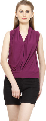 

Peptrends Casual Sleeveless Solid Women's Purple Top